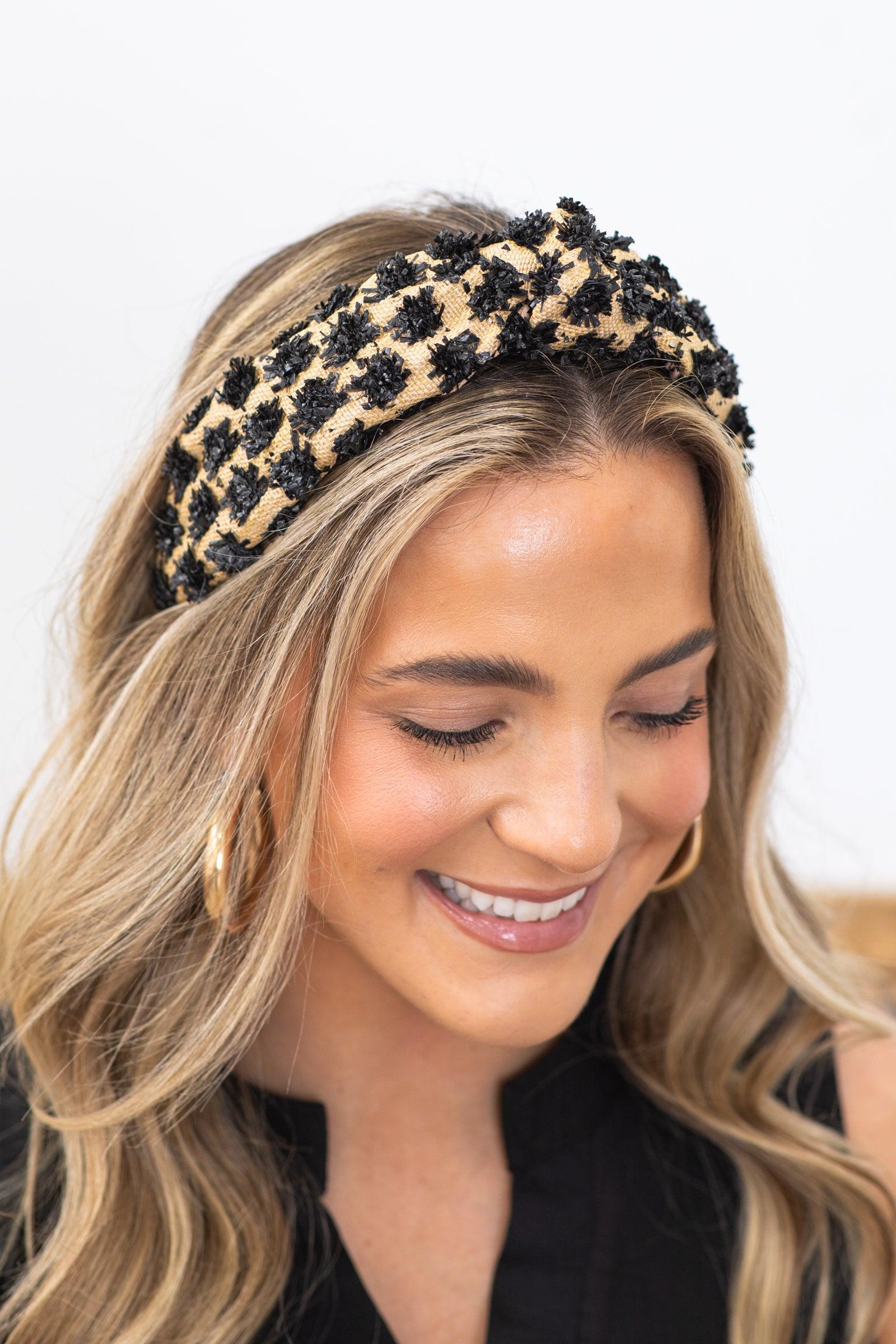 Black Straw Weaving Knot Headband Product Image