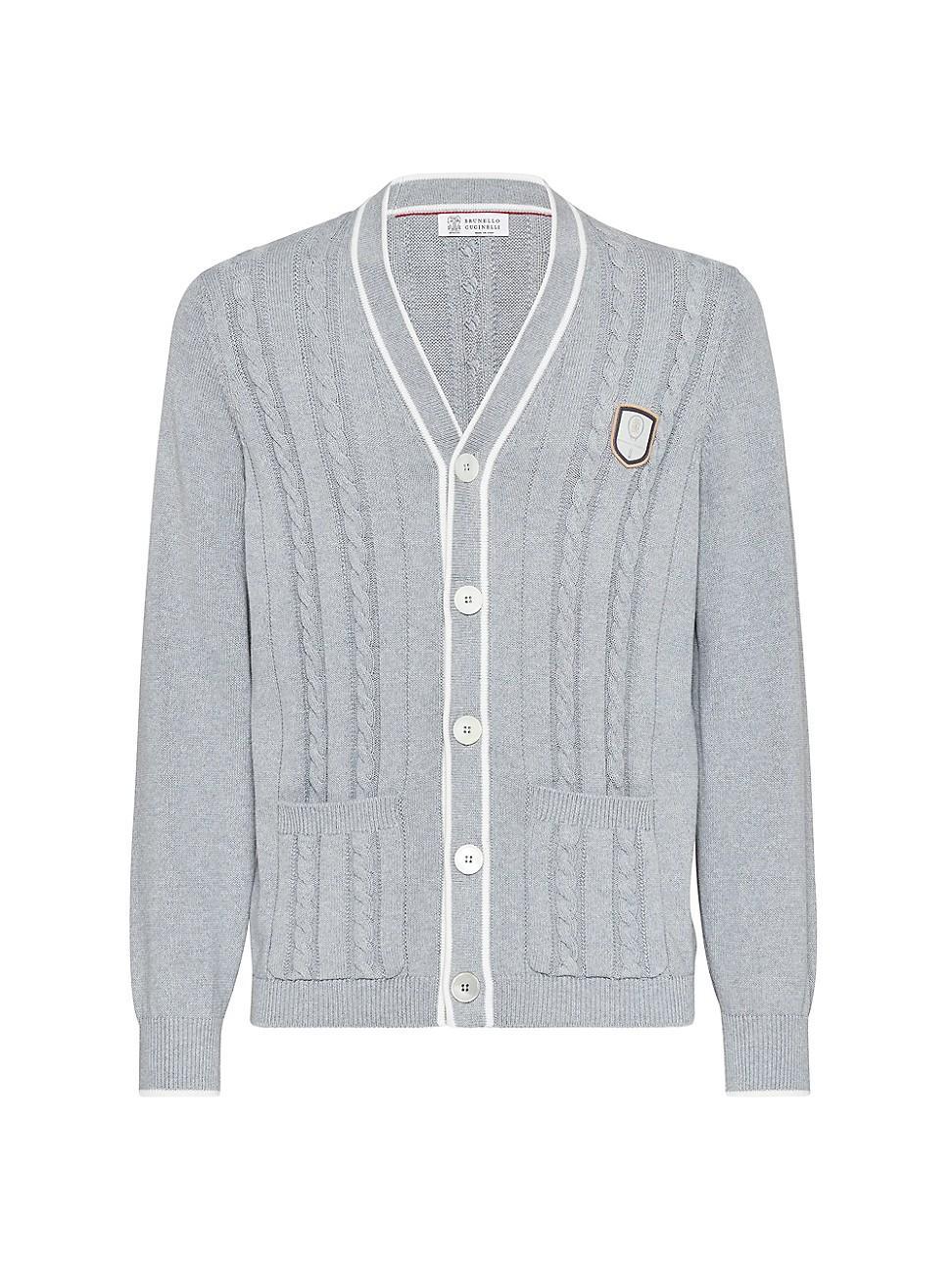 Mens Cotton Cable Knit Cardigan with Tennis Badge Product Image