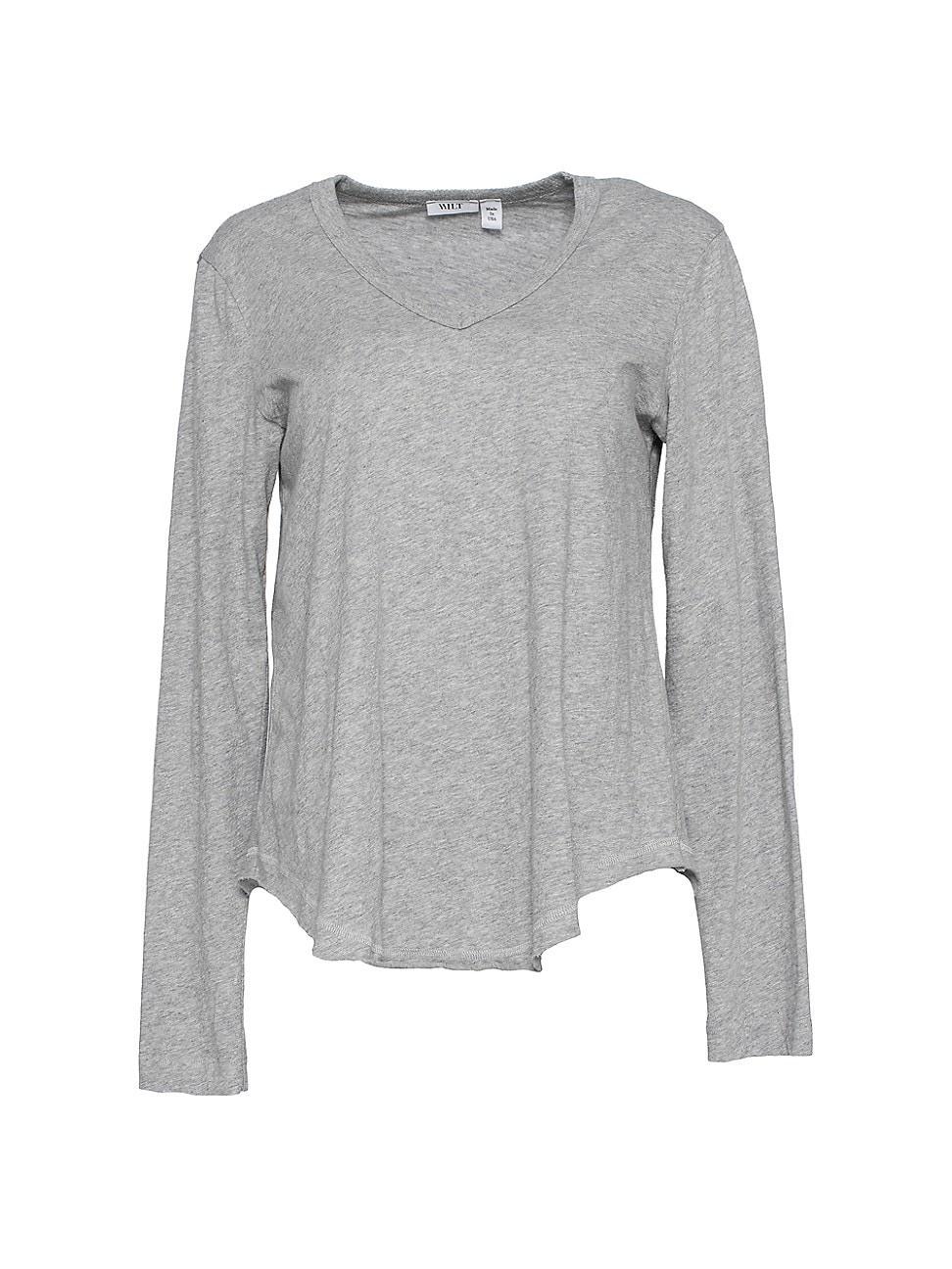 Womens Long Sleeve V-Neck Raw Hem Shirttail Product Image