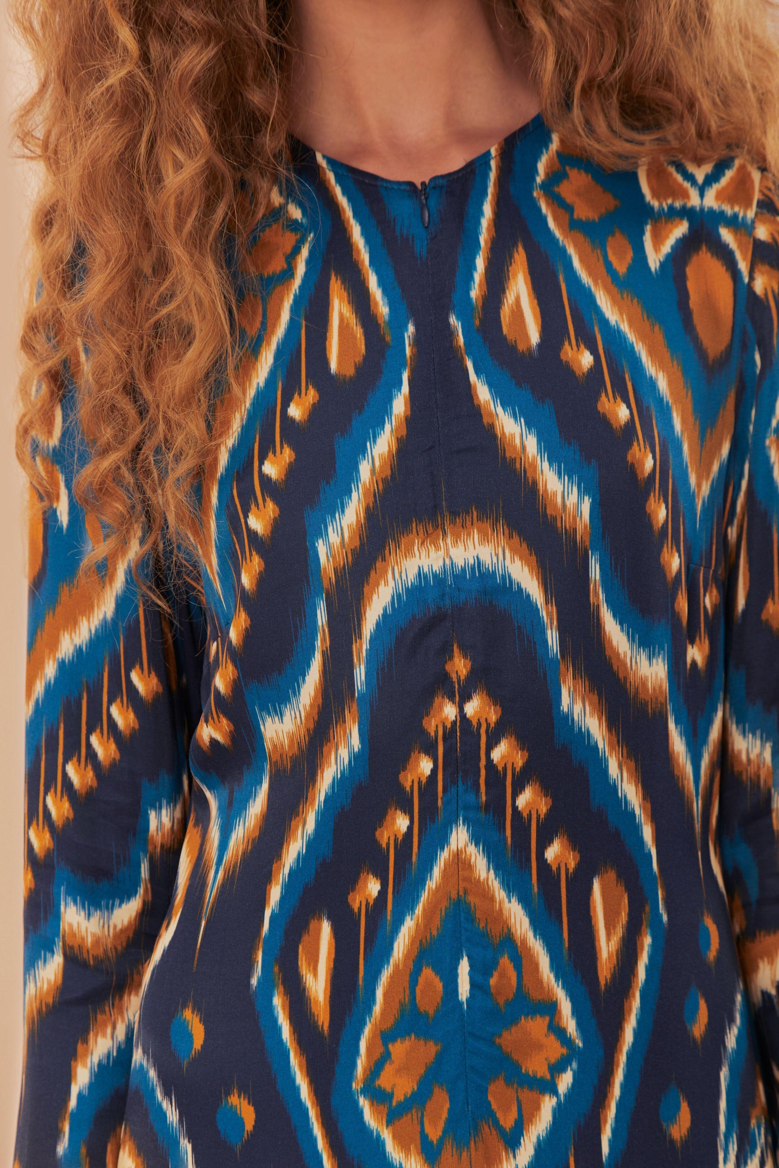 Blue Pineapple Ikat LENZING™ ECOVERO™ Viscose Maxi Dress Product Image