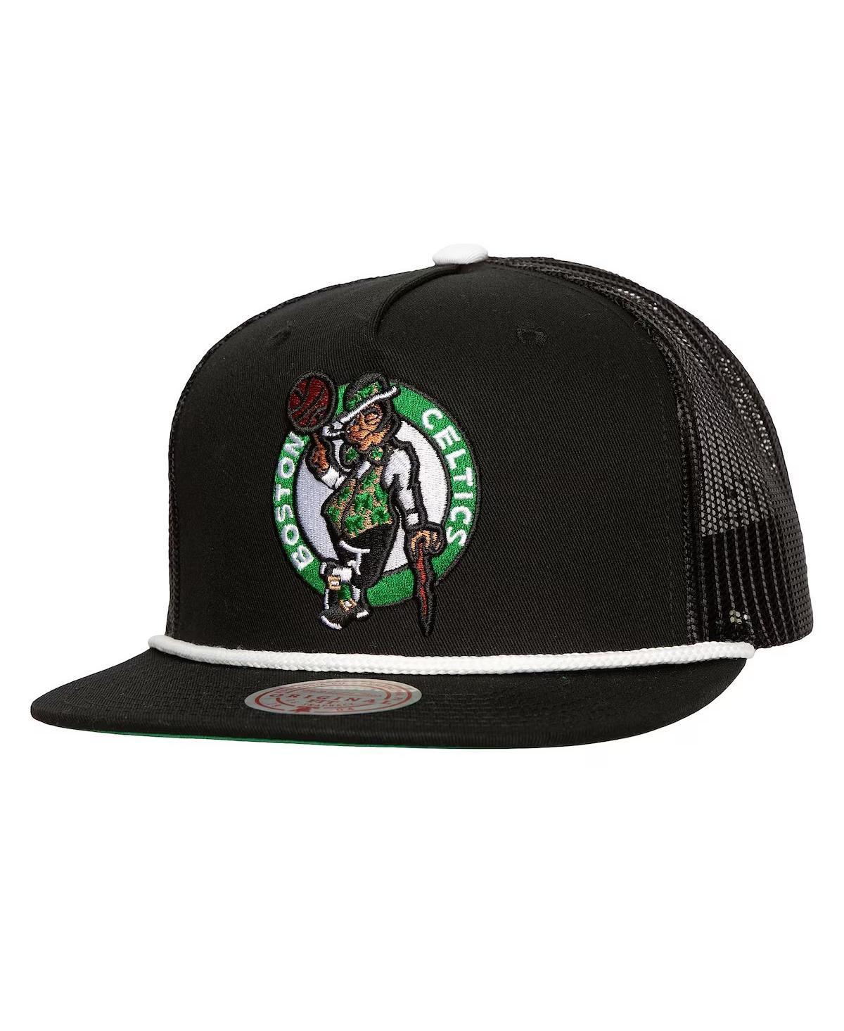 Mitchell Ness Mens Black Boston Celtics Roper Meshback Trucker Snapback Hat Product Image