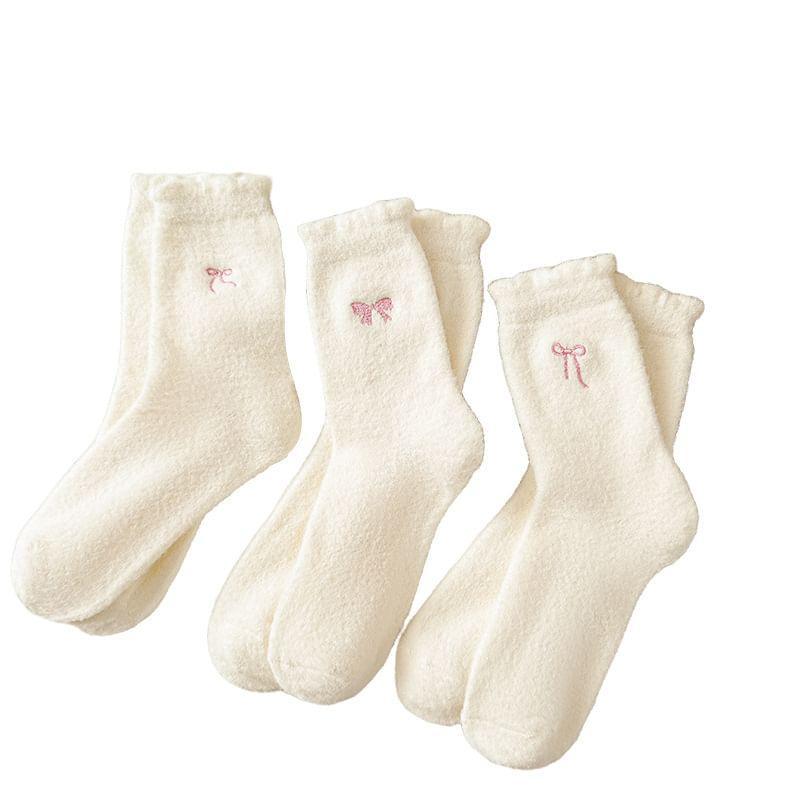 Bow Embroidered Fleece Socks Product Image