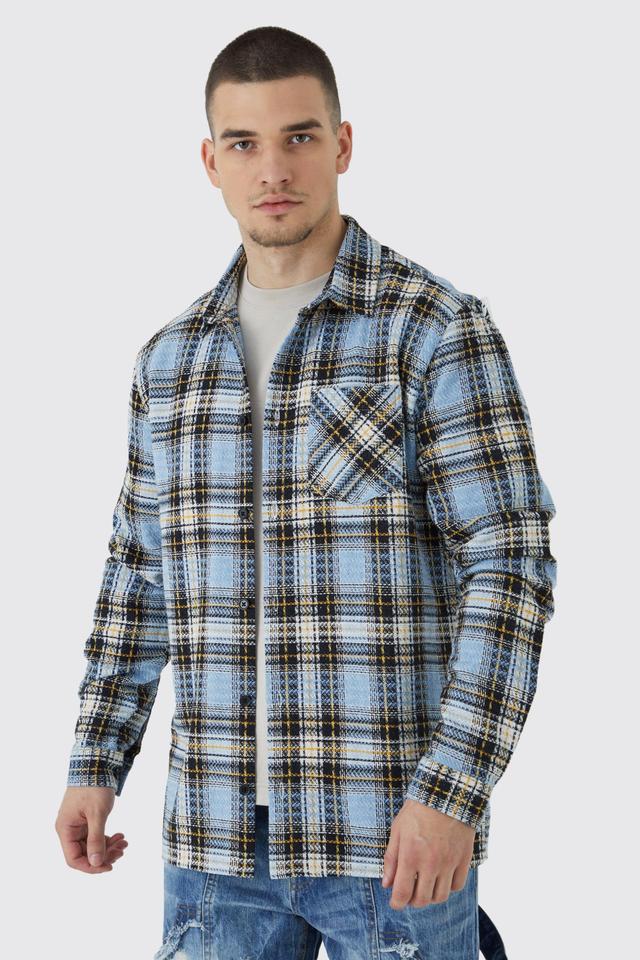 Tall Long Sleeve Textured Check Overshirt | boohooMAN USA Product Image