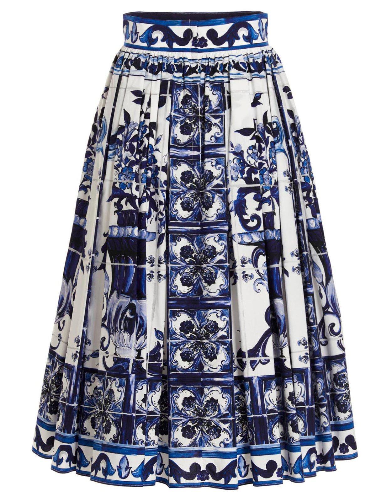 DOLCE & GABBANA Majolica-print Pleated A-line Midi Skirt In Tris Maioliche Product Image