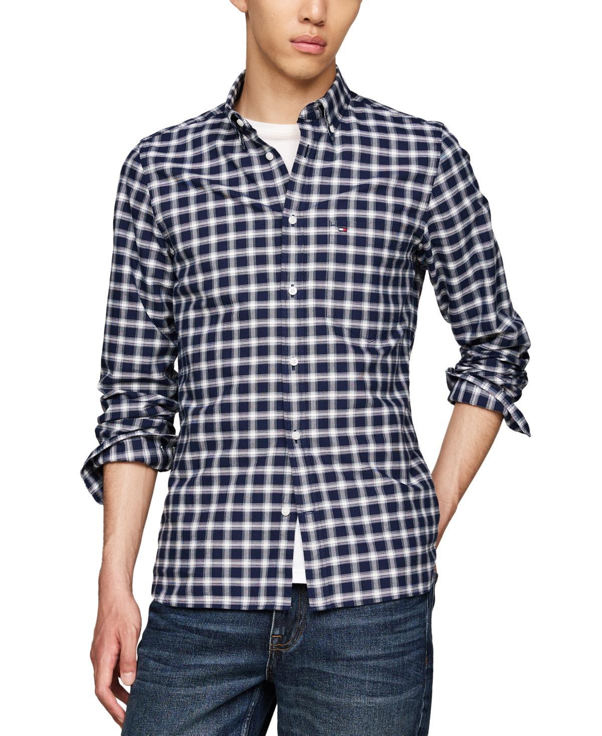 Tommy Hilfiger Mens Slim Fit Blur Check Long Sleeve Button-Down Oxford Shirt Product Image