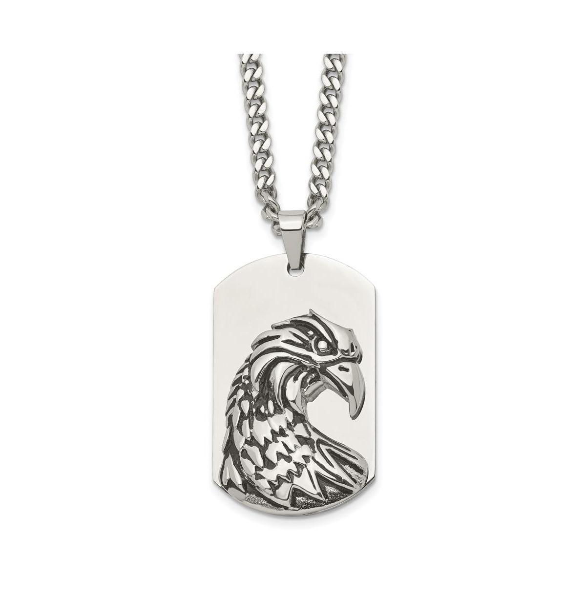 Chisel Antiqued and Polished Eagle Dog Tag on a Curb Chain Necklace Product Image