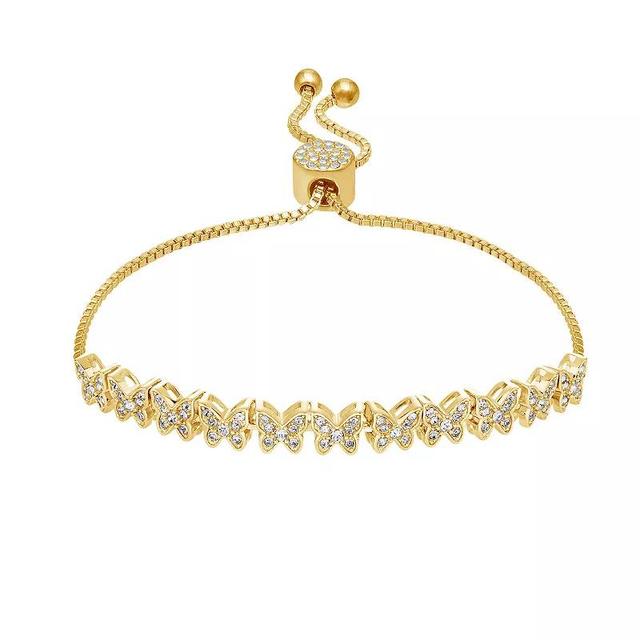 Brilliance Crystal Butterflies Adjustable Bracelet, Womens Gold Tone White Product Image