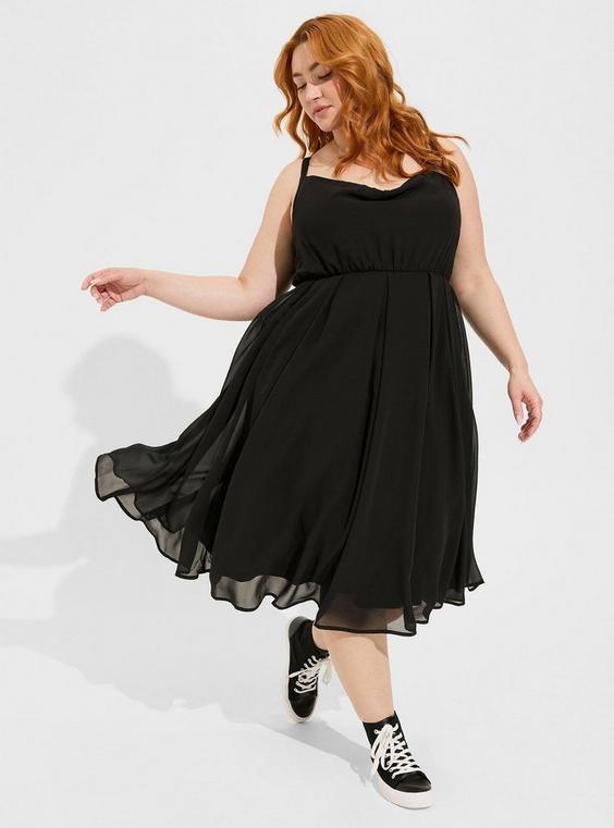 Maxi Chiffon Cowl Neck Pleated Dress Product Image