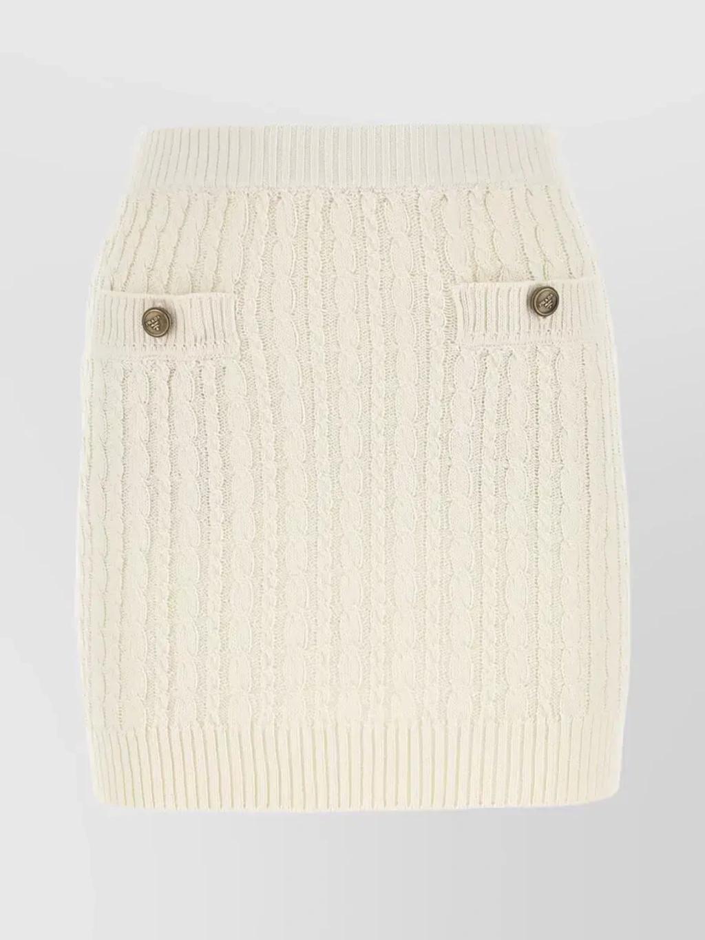 Woman Ivory Cotton Blend Mini Skirt In Cream Product Image