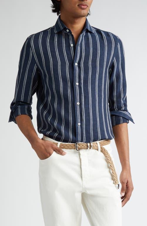 Mens Linen-Cotton Stripe Casual Button-Down Shirt Product Image