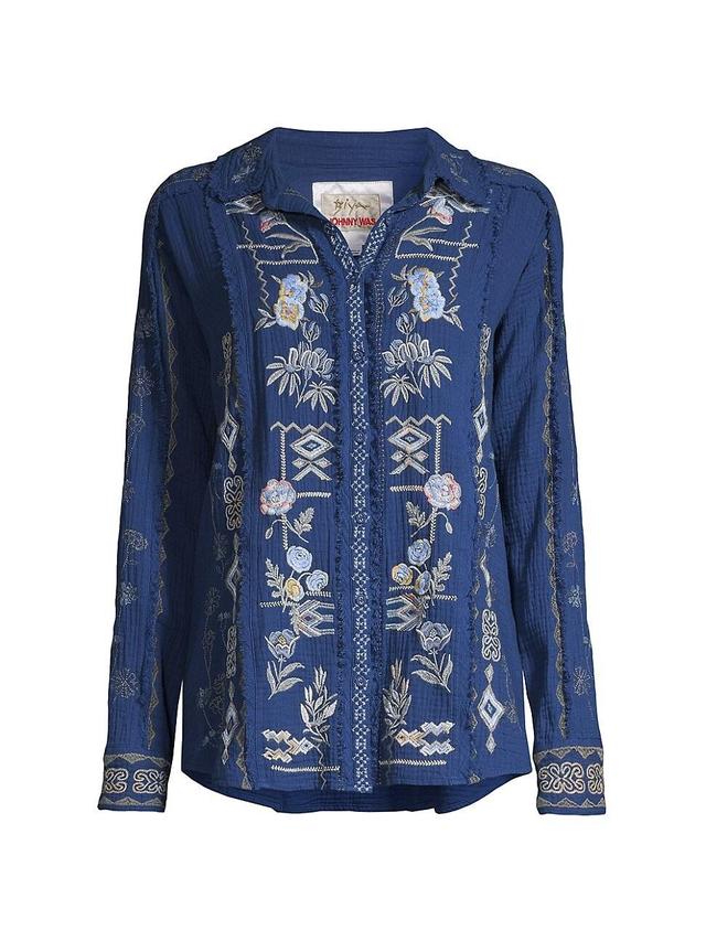 Womens Leyla Floral Embroidered Cotton Shirt Product Image