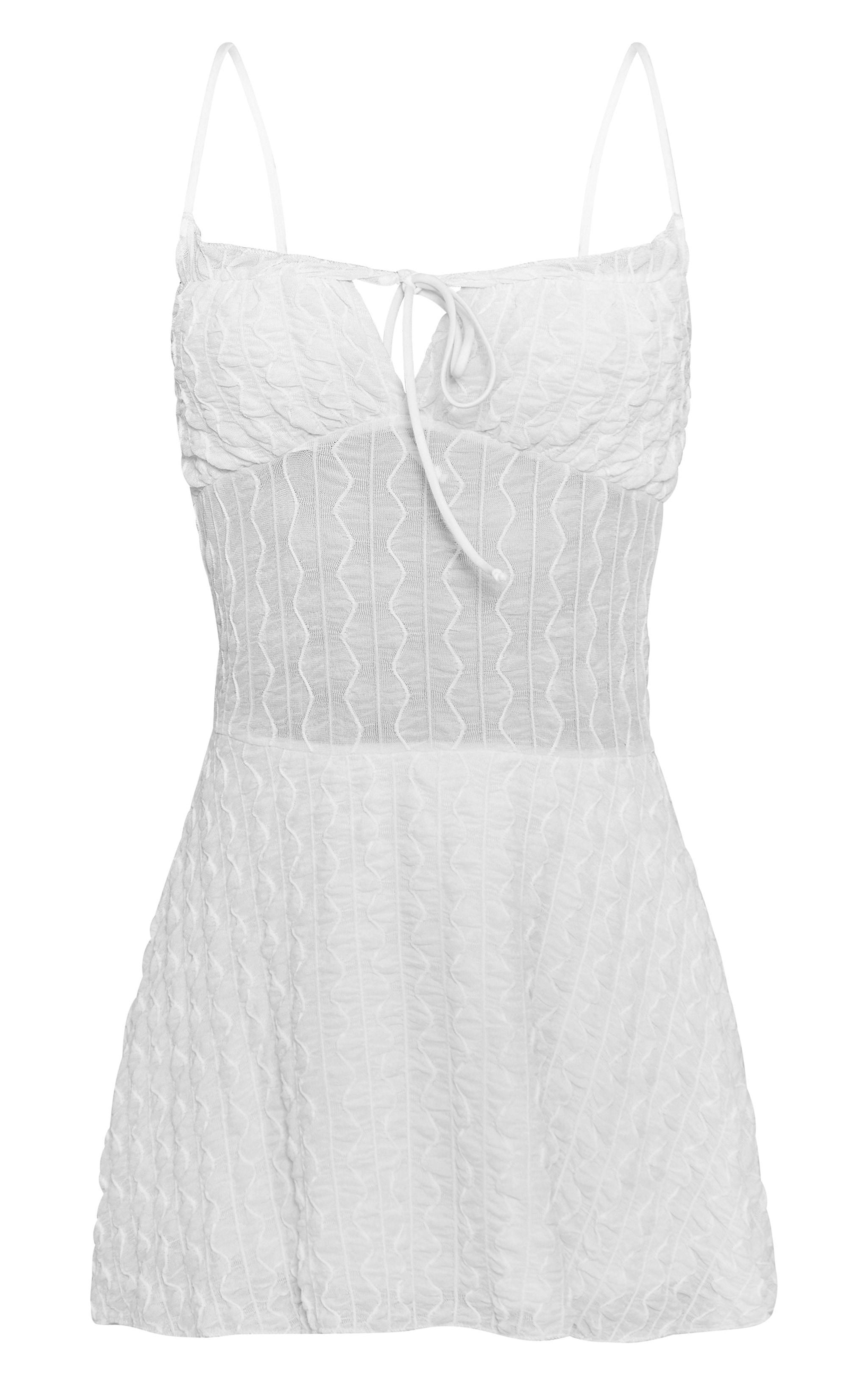 Cream Textured Ruched Tie Shift Dress Product Image