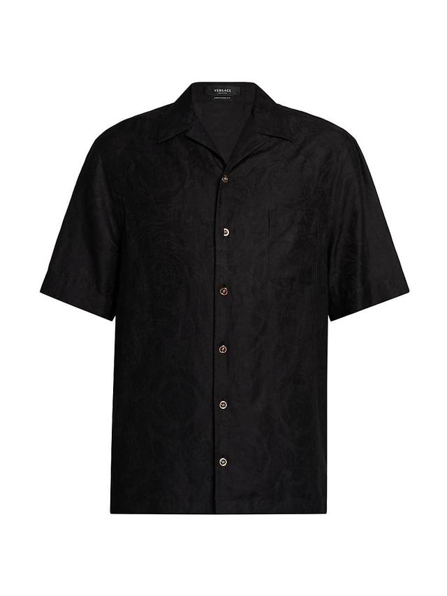 Versace Barocco Silhouette Jacquard Short Sleeve Button-Up Camp Shirt Product Image