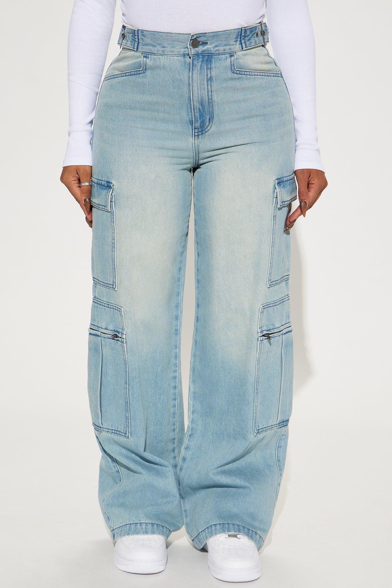 Just Once Tinted Baggy Cargo Jeans - Light Wash Product Image