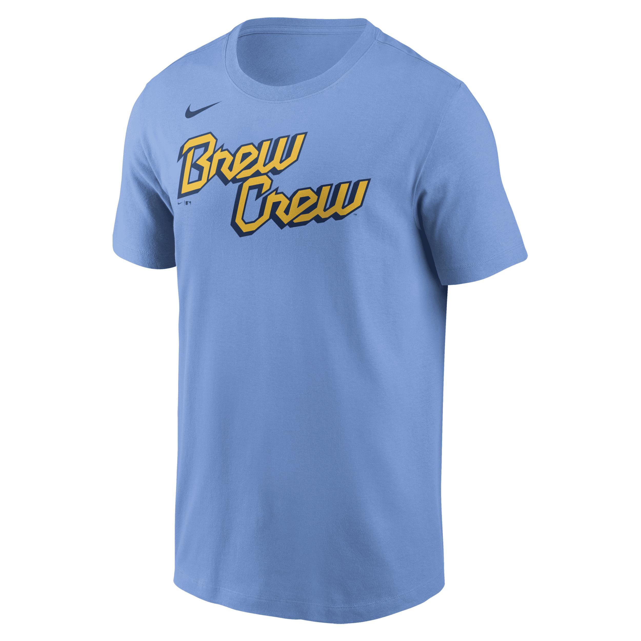 Mens Nike Christian Yelich Powder Blue Milwaukee Brewers City Connect Name and Number T-shirt Product Image