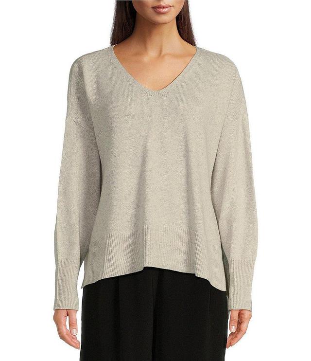 Eileen Fisher Cotton & Cashmere Blend V-Neck Long Sleeve Boxy Sweater Product Image