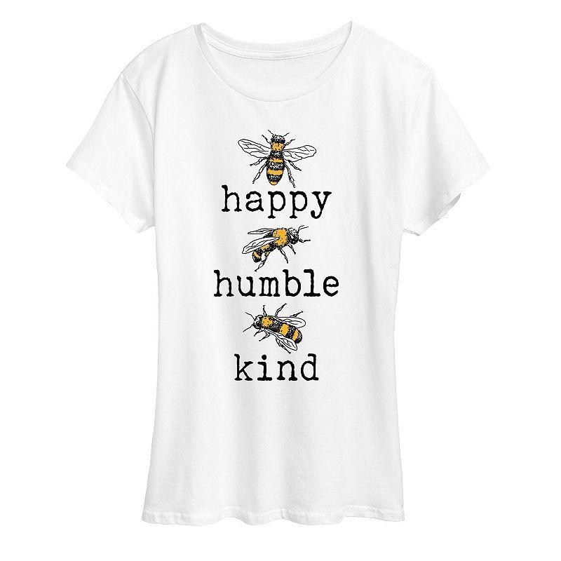 Womens Bee Happy Bee Humble Bee Kind Graphic Tee White Product Image