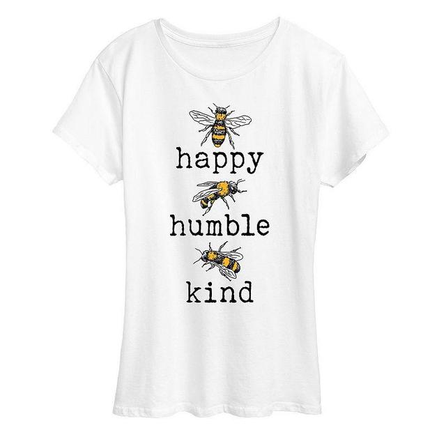 Womens Bee Happy Bee Humble Bee Kind Graphic Tee White Product Image