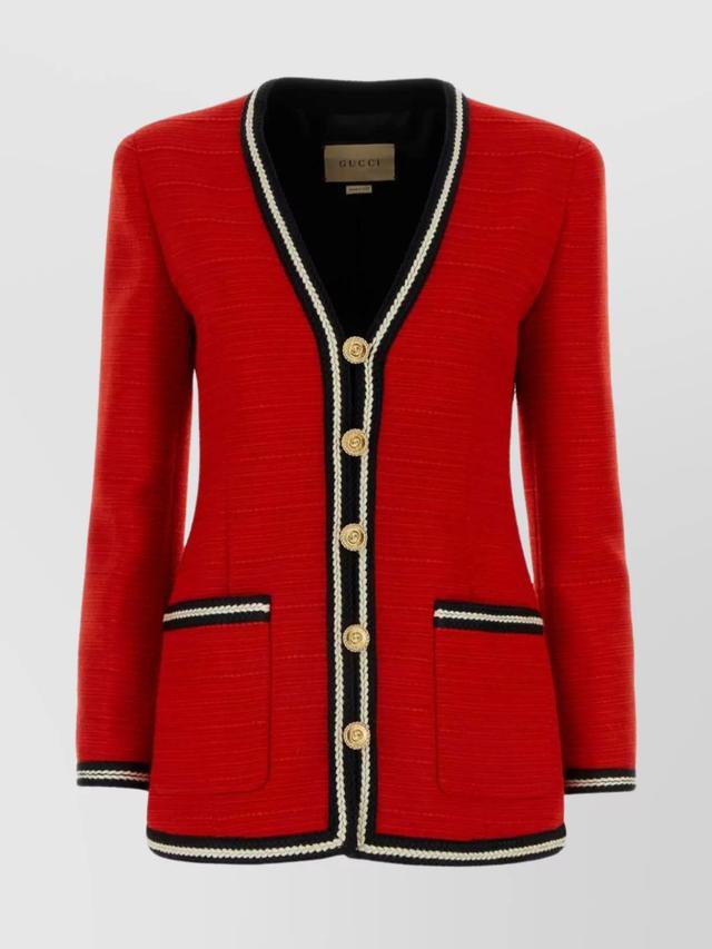 Structured Tweed Jacket With Front Pockets In Red Product Image