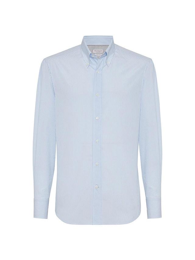 Mens Striped Cotton Slim-Fit Shirt with Button Down Collar Product Image