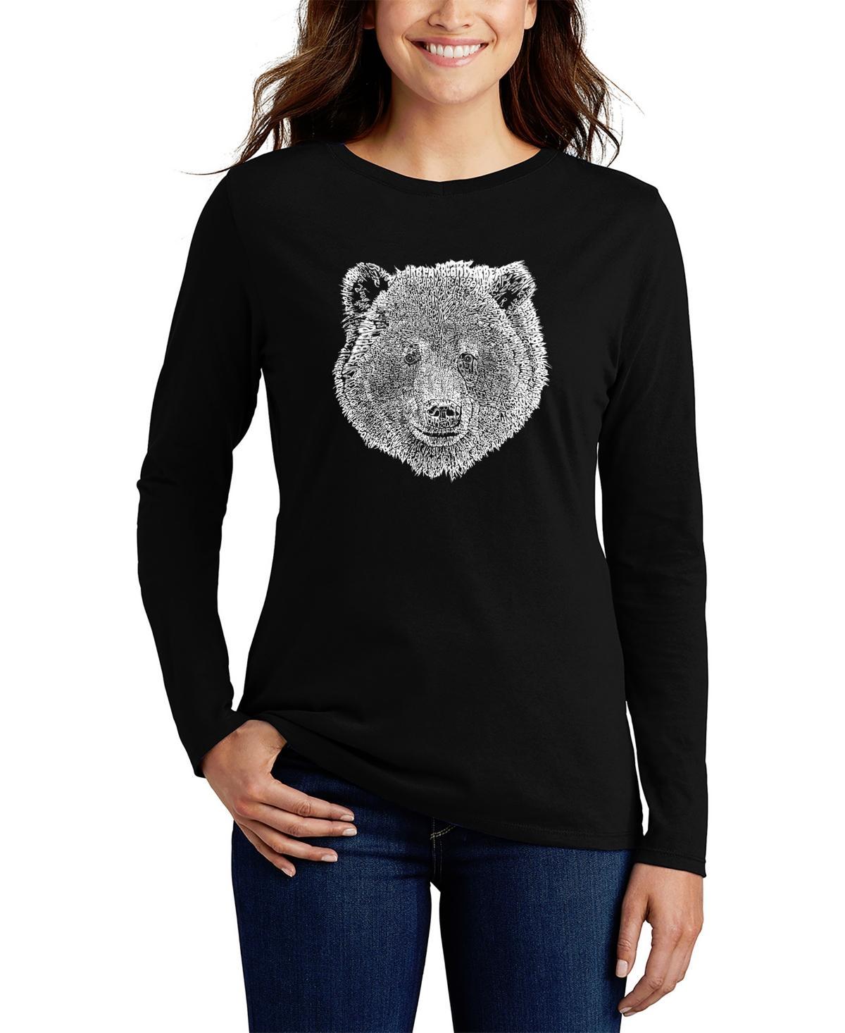 Womens Long Sleeve Word Art Bear Face T-shirt Product Image