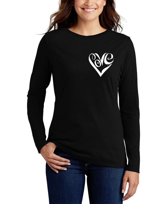 La Pop Art Womens Word Art Cursive Heart Long Sleeve T-Shirt Product Image