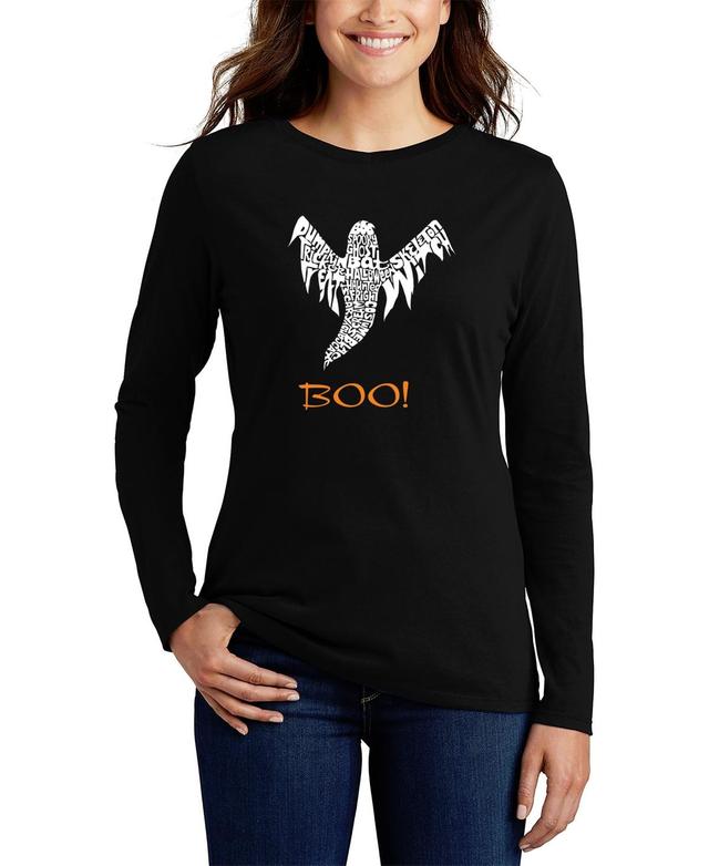 La Pop Art Womens Halloween Ghost Word Art Long Sleeve T-shirt Product Image