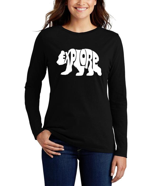 La Pop Art Womens Word Art Explore Long Sleeve T-Shirt Product Image