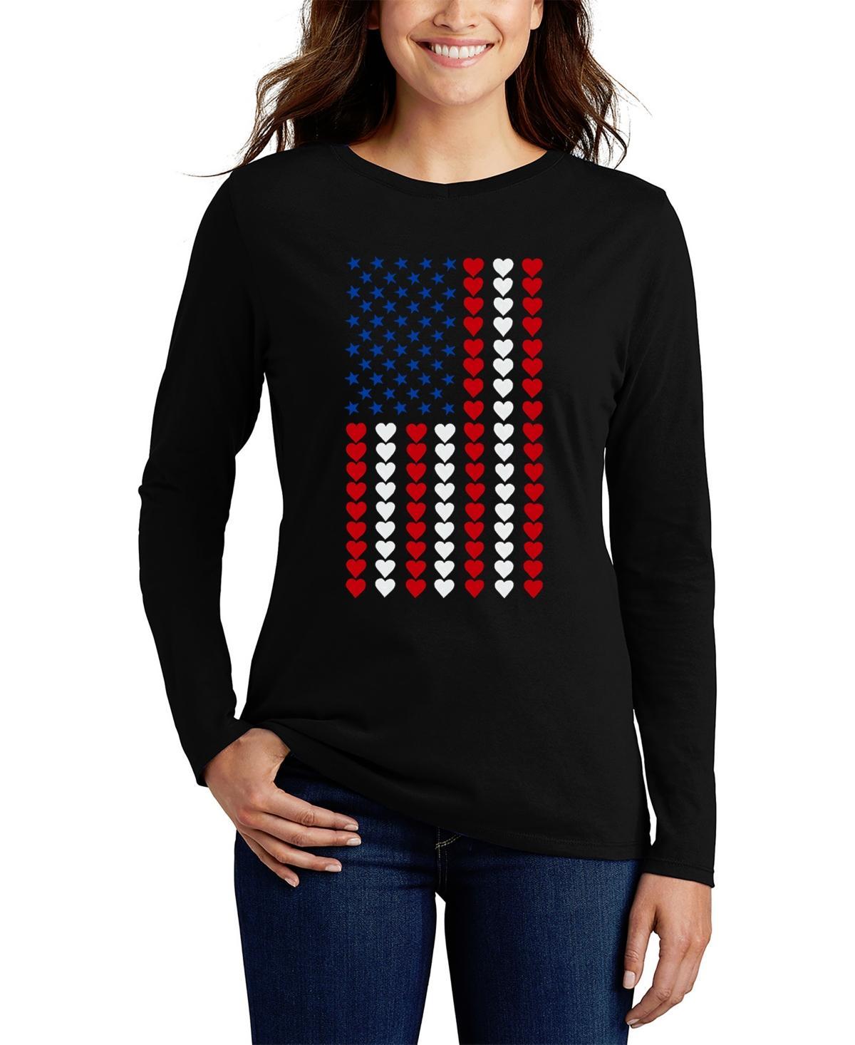 La Pop Art Womens Word Art Heart Flag Long Sleeve T-Shirt Product Image