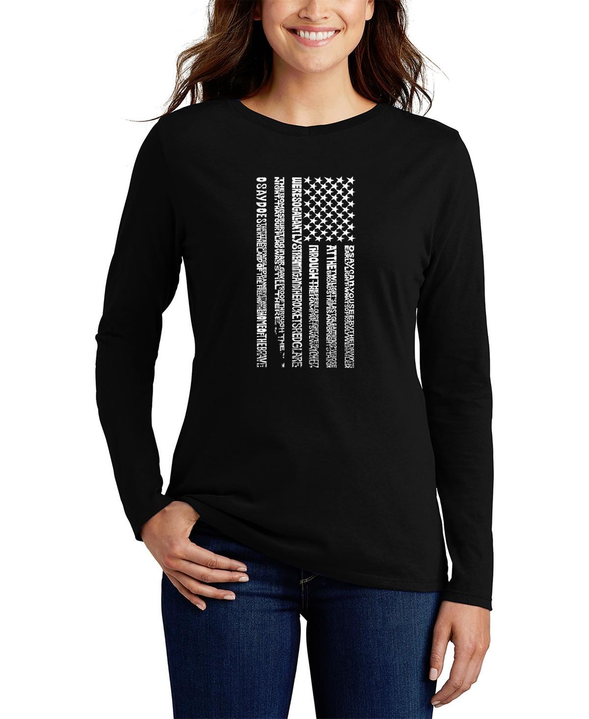 Womens Long Sleeve Word Art National Anthem Flag T-shirt Product Image