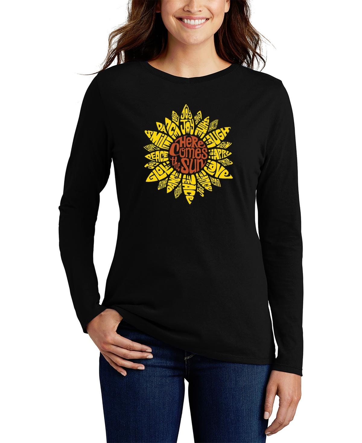 La Pop Art Womens Sunflower Word Art Long Sleeve T-shirt Product Image