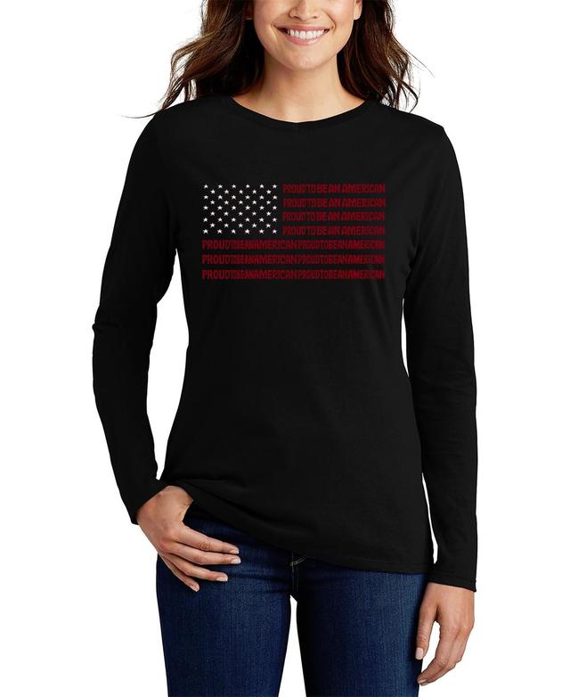 La Pop Art Womens Word Art Proud To Be An American Long Sleeve T-Shirt Product Image