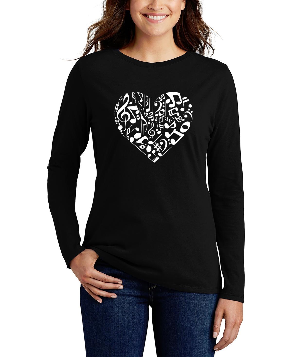 Womens Long Sleeve Word Art Heart Notes T-shirt Product Image