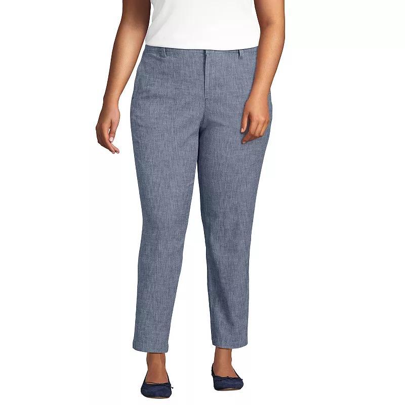 Plus Size Lands End Mid-Rise Classic Straight Leg Chambray Ankle Pants, Womens Product Image