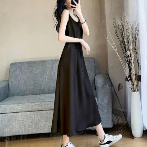 Spaghetti Strap Plain Maxi Smock Dress Product Image