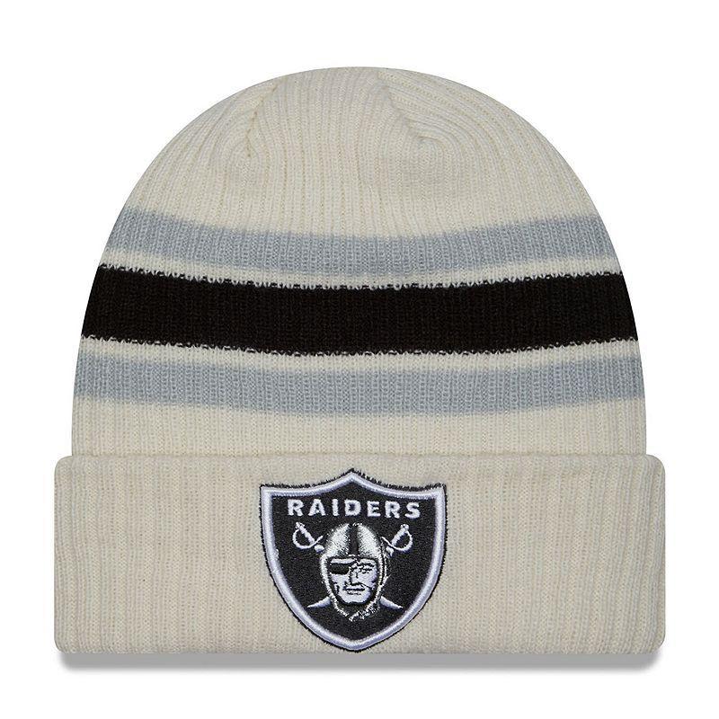 Mens New Era Cream Las Vegas Raiders Team Stripe Cuffed Knit Hat Product Image