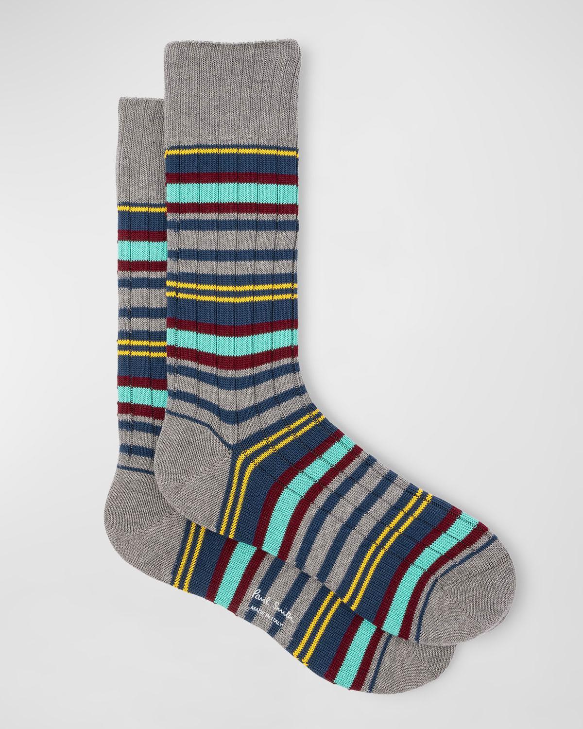 Mens Eddie Ribbed Multi-Stripe Crew Socks Product Image