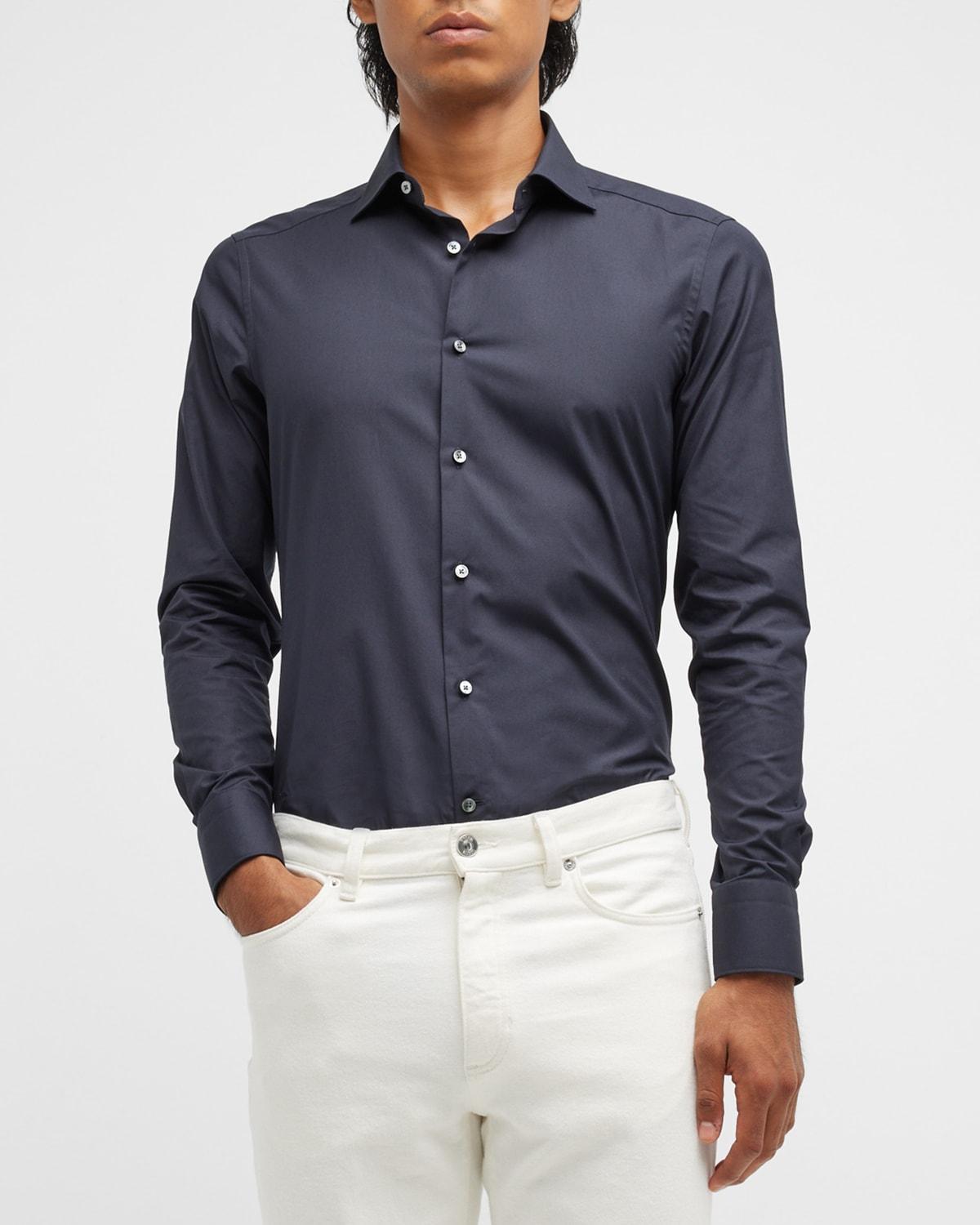 Zegna Navy Blue Trofeo Long Sleeve Tailored Fit Shirt Product Image