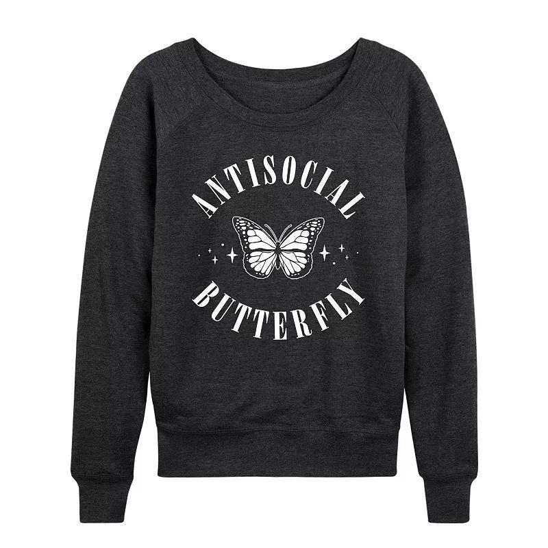 Womens Antisocial Butterfly Graphic Tee, Girls Grey Green Product Image