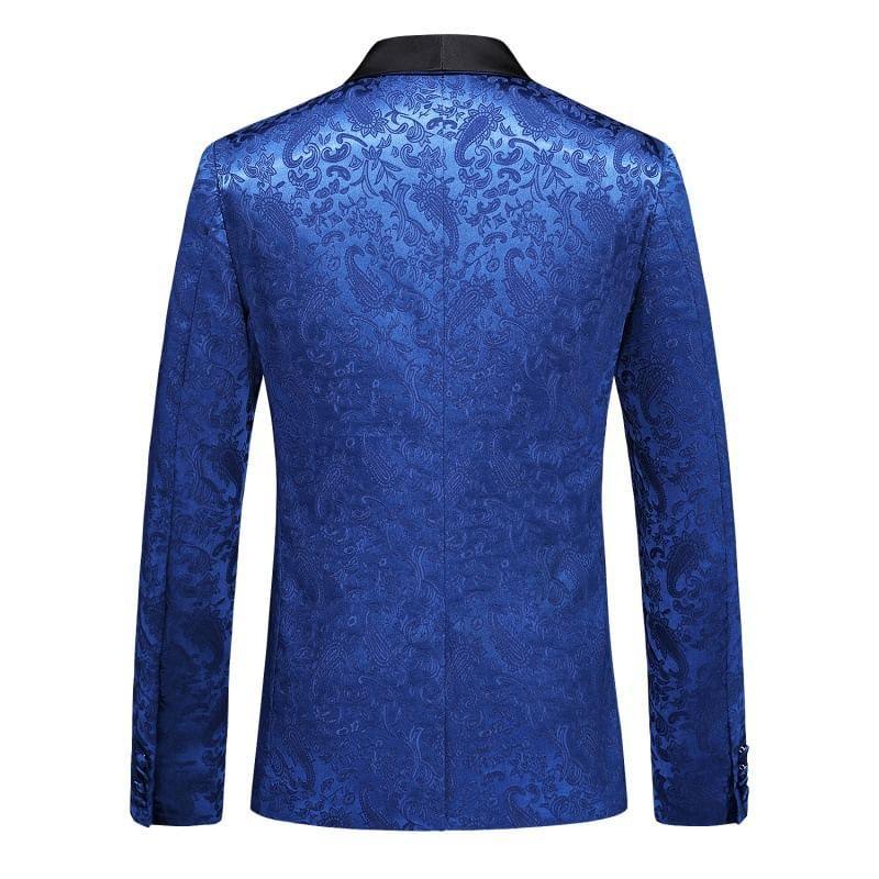 Set: Shawl Lapel Paisley Print Single-Button Blazer + Tapered Dress Pants Product Image