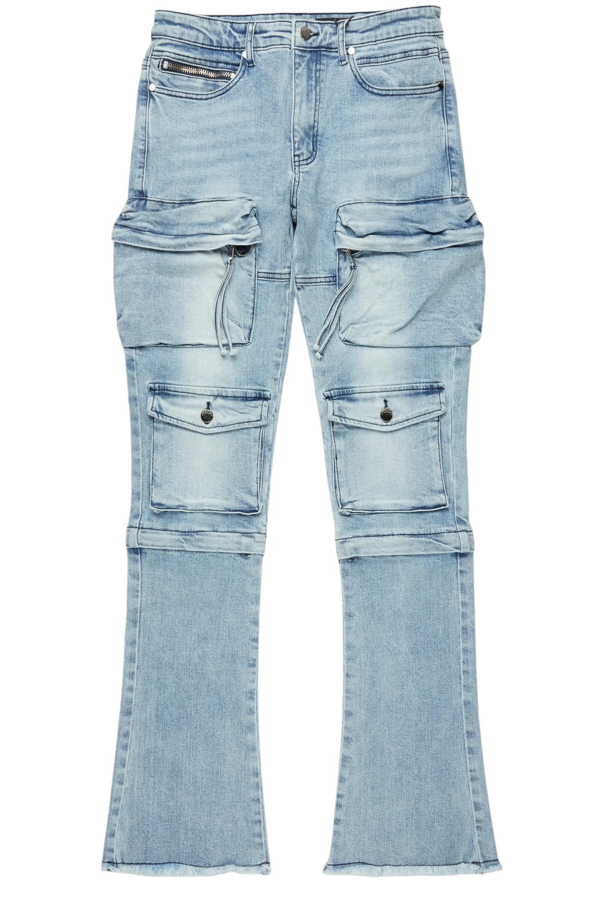 Jan Blue Stacked Flare Cargo Jean Male Product Image