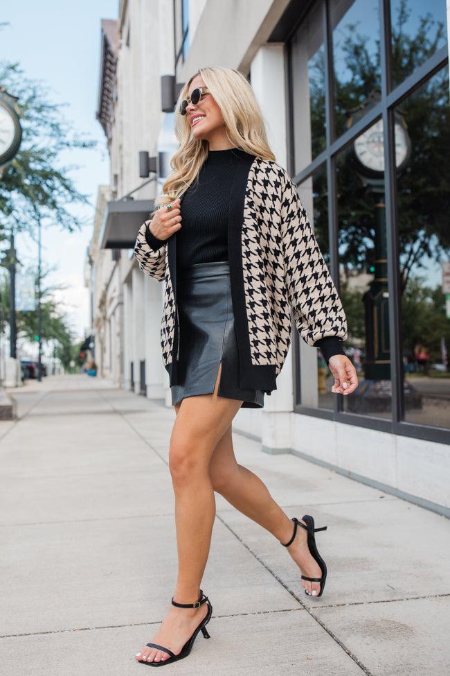 Trying Your Best Tan Houndstooth Cardigan Product Image