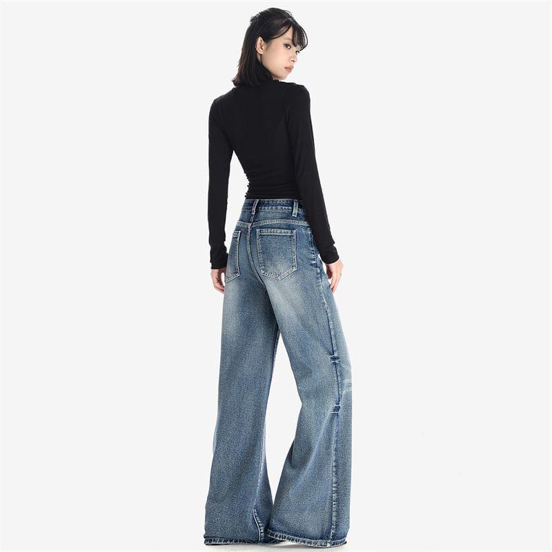 High Rise Washed Flared Jeans (Various Designs) Product Image