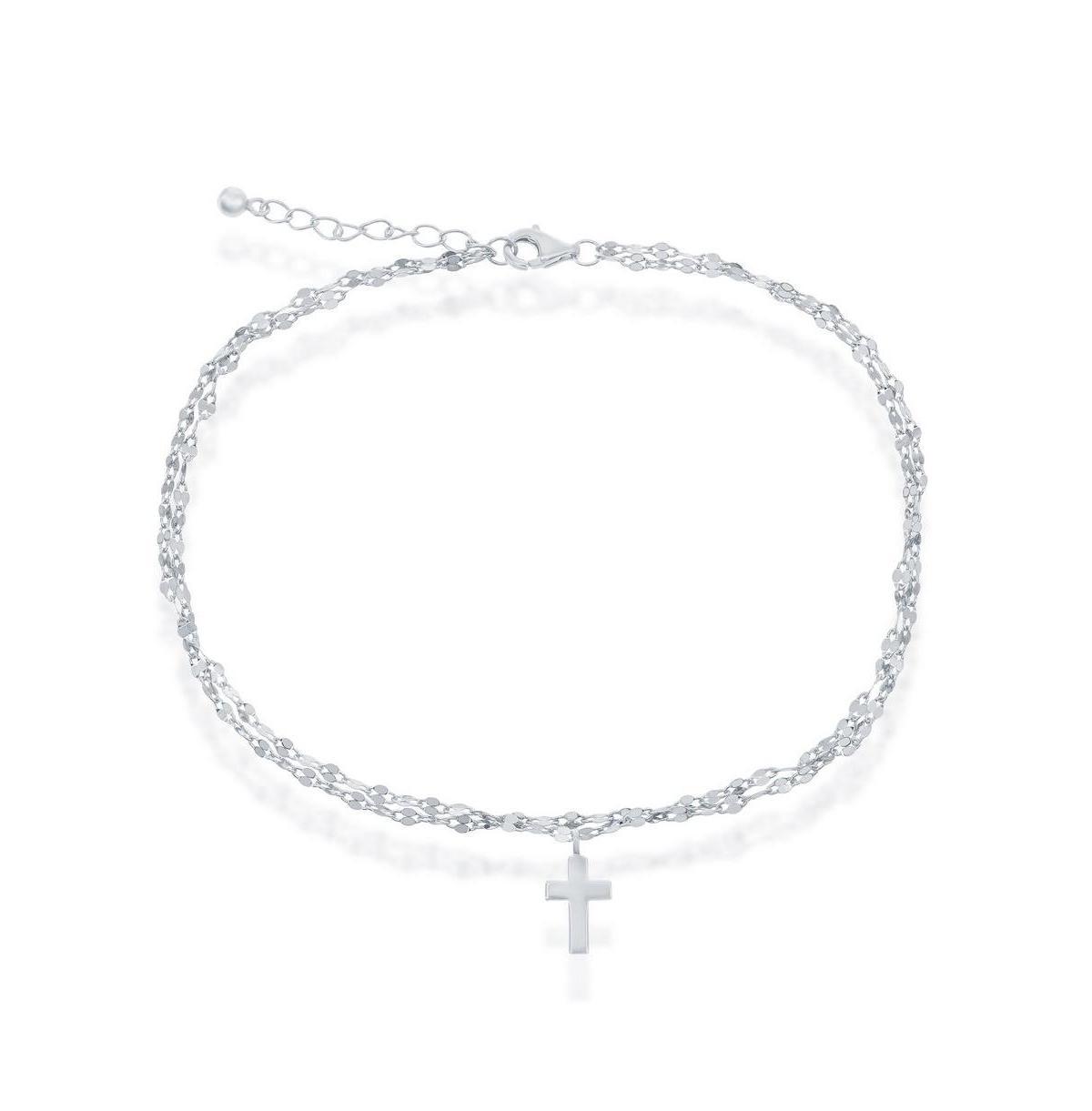 Mirror Chain Cross Charm Anklet, Womens Gold Tone Product Image