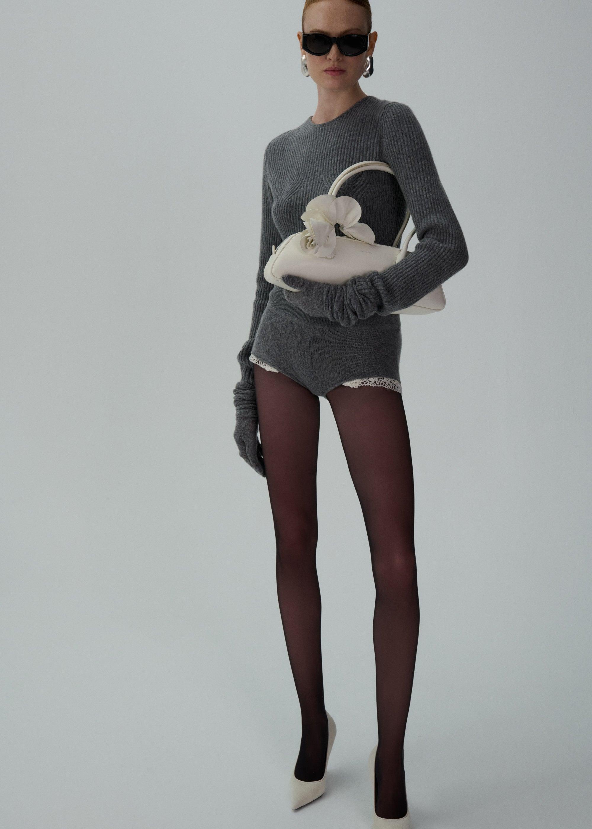 Sculpted rib-knit sweater in grey Product Image