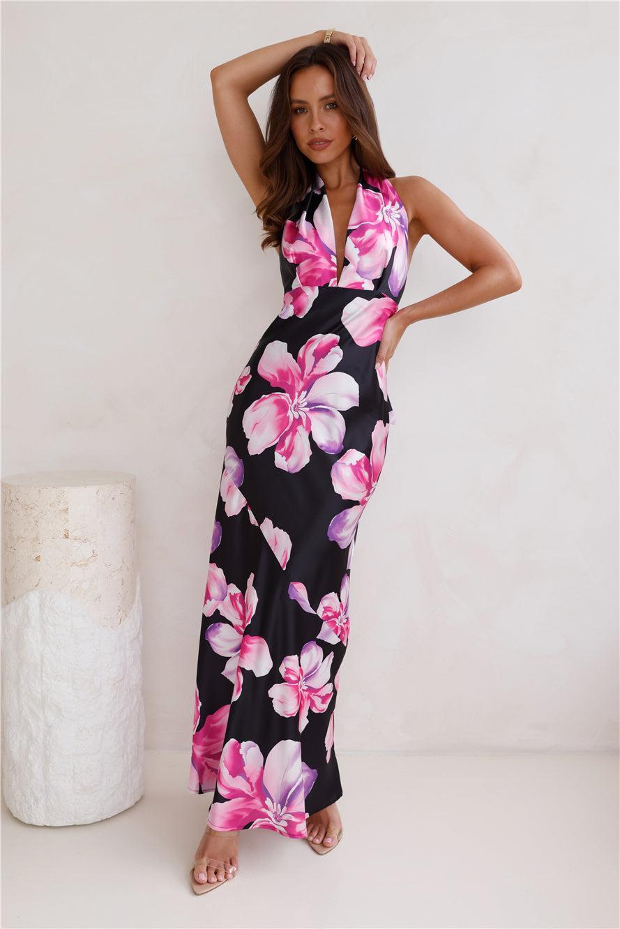 Fashion Designer Satin Maxi Dress Black Product Image