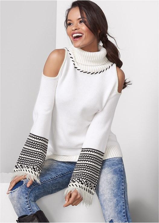 Cold-Shoulder Turtleneck Sweater Product Image