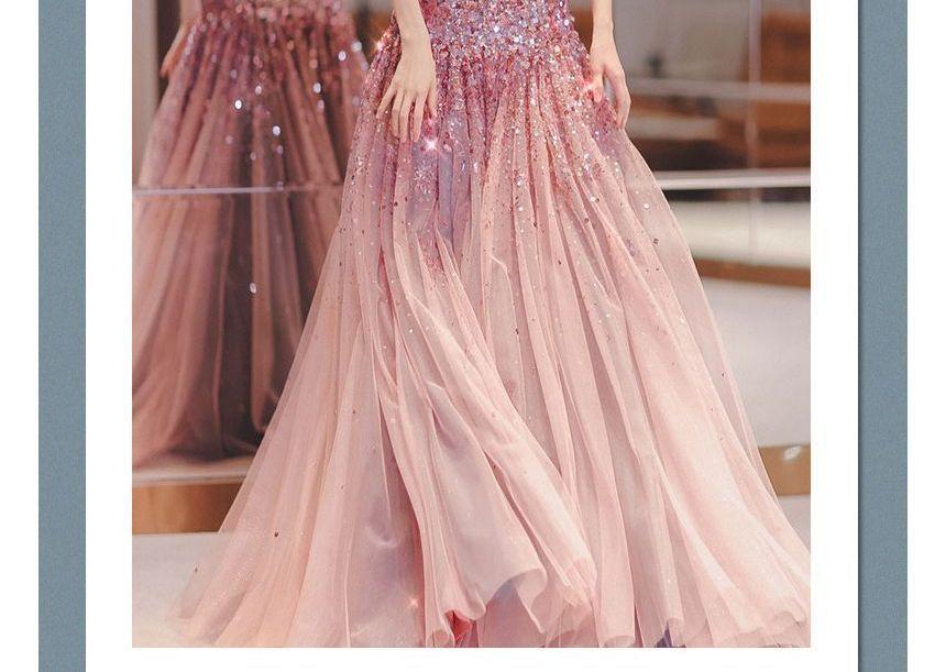 Sleeveless V-Neck Sequined Mesh A-Line Evening Gown Product Image