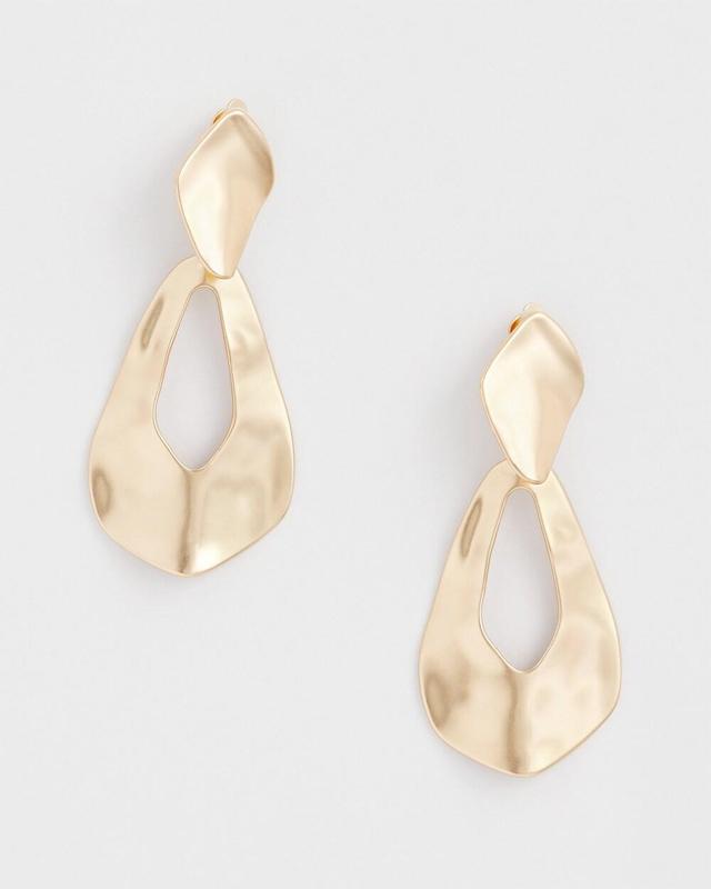 No Droop™ Hammered Gold Tone Teardrop Clip Earrings Product Image