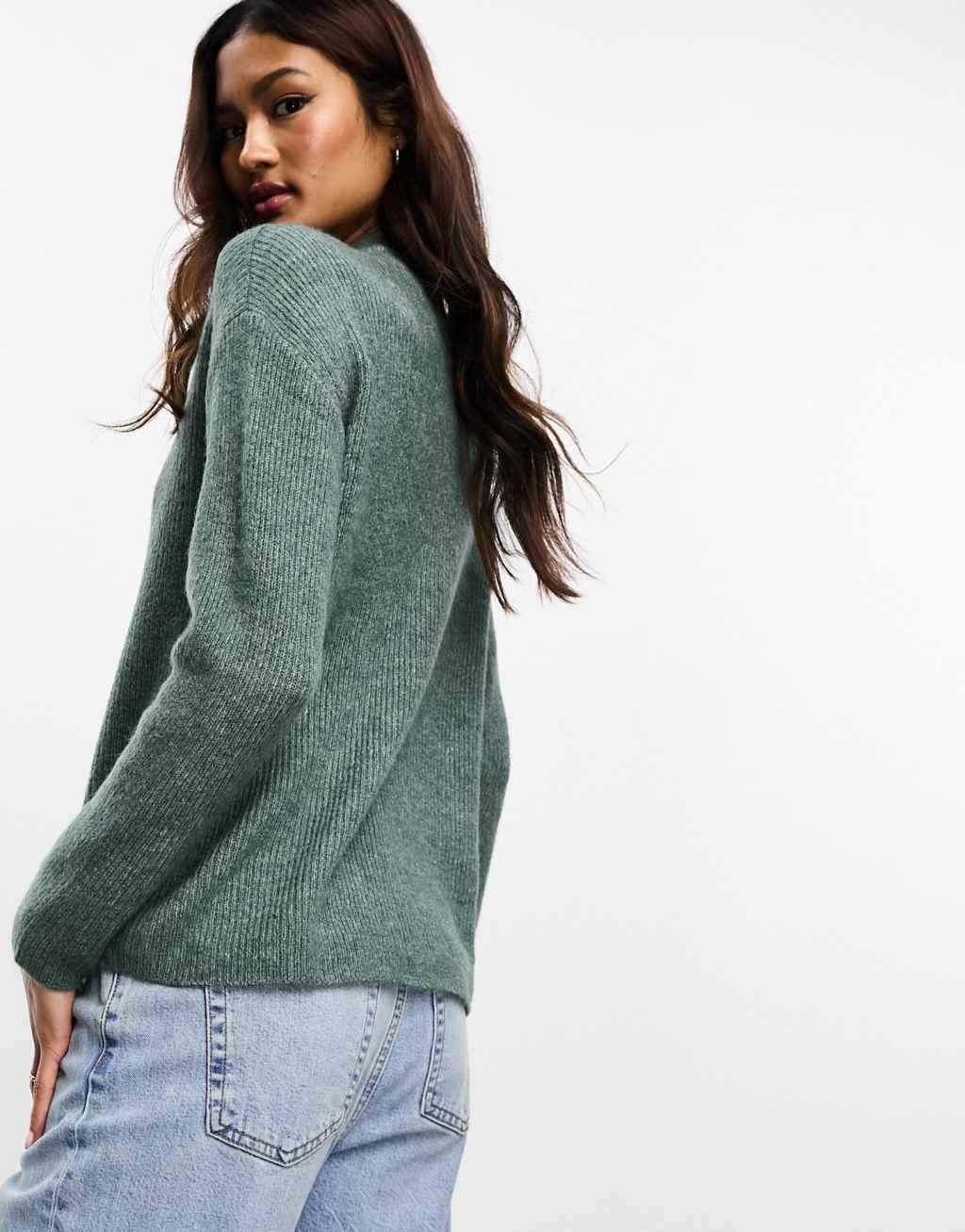 Only round neck sweater in green  Product Image